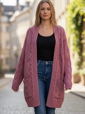 Love Tree Mauve Cable Knit Cardigan NWT